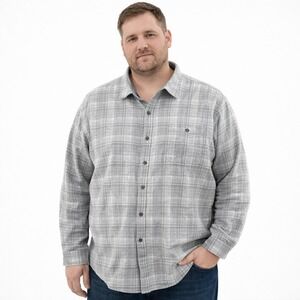 Tommy Bahama Gray Plaid Flannel Shirt XXL Tall Cotton Button Up Pocket Casual